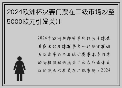 2024欧洲杯决赛门票在二级市场炒至5000欧元引发关注 2024欧洲杯决赛门票在二级市场炒至5000欧元引发关注